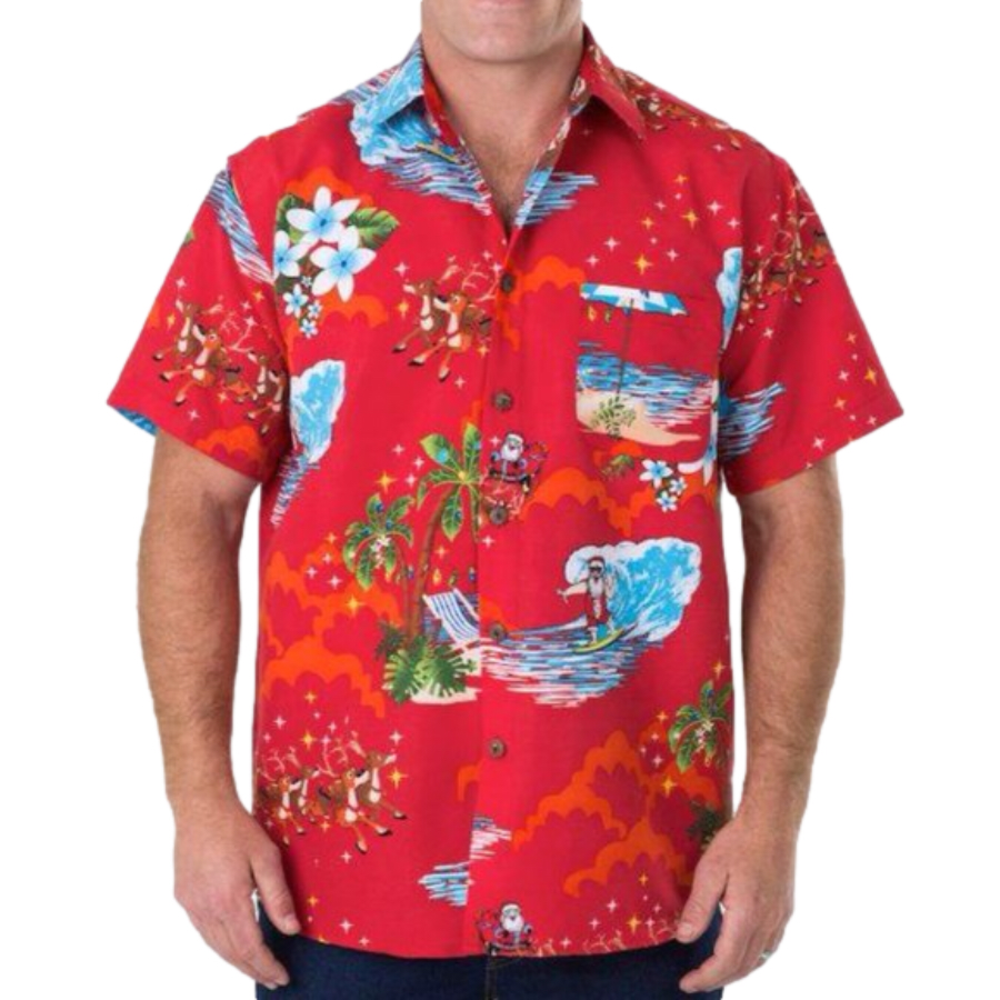 Lowes red Santa Hawaiian shirt